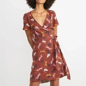 Marine Layer LEONORA Cheetah Cat Print Wrap Mini Dress